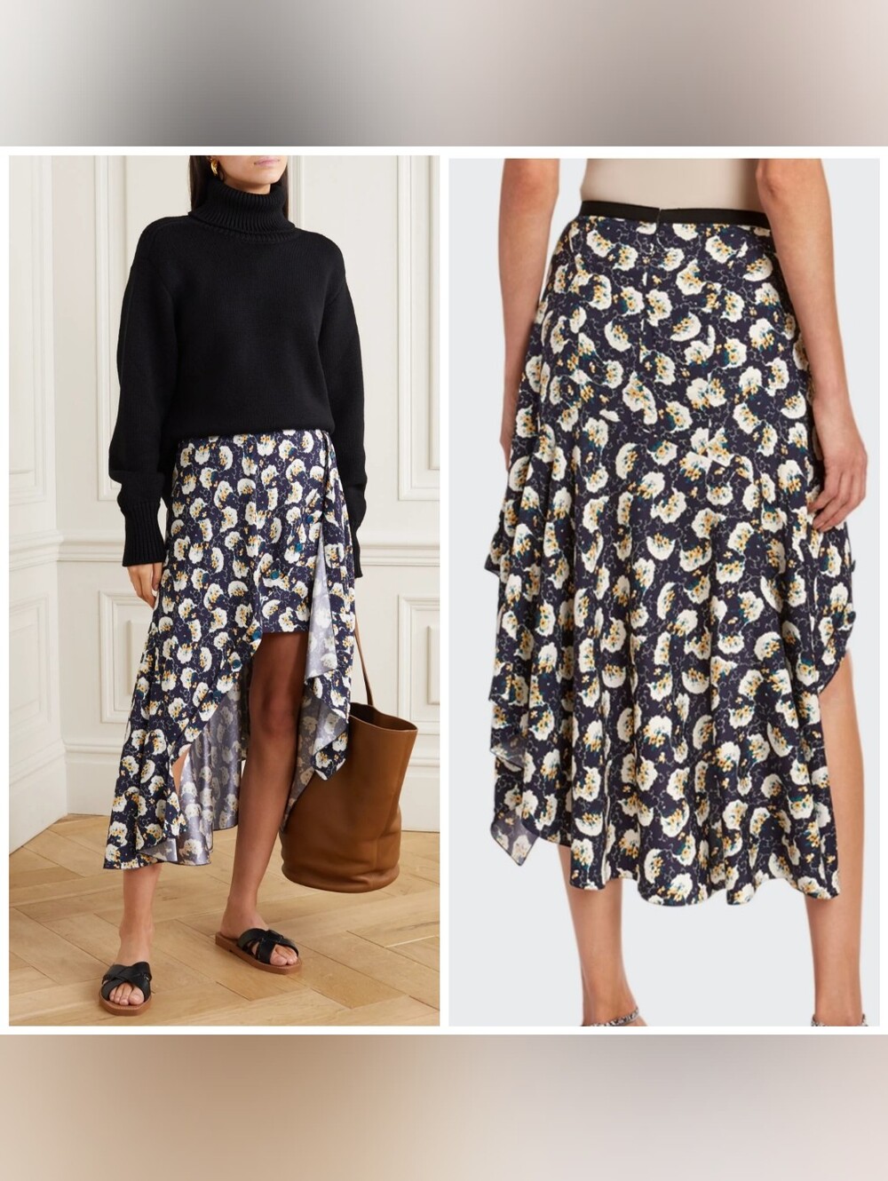 Chloé Asymmetric Floral-Print Silk-Blend Cady Skirt Size 36/Small Highwaist